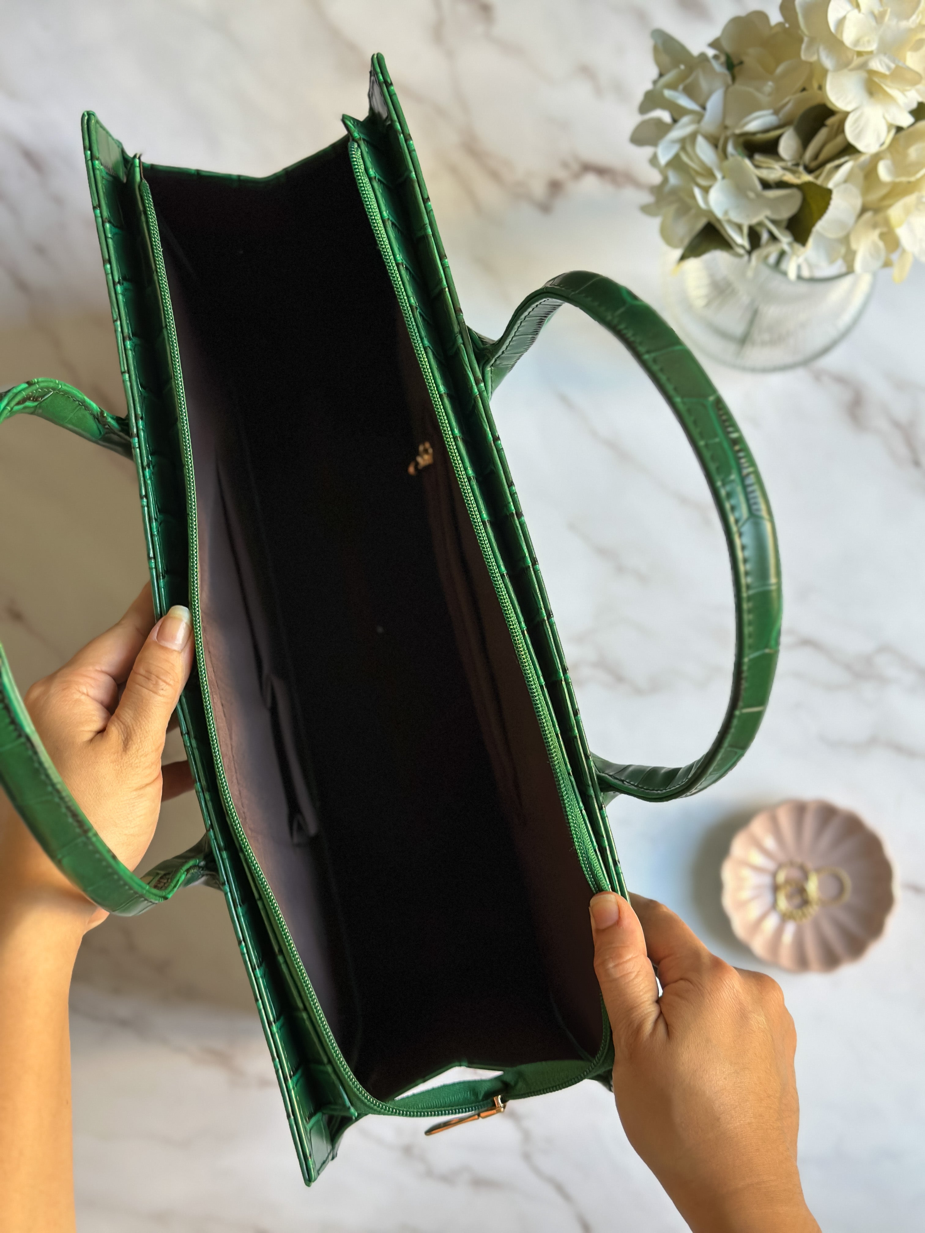 Croc Luxe Tote – Structured Work Bag – Green